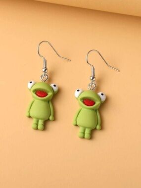Y2K Cute Aesthetics Green Frog Pendant Drop Earrings